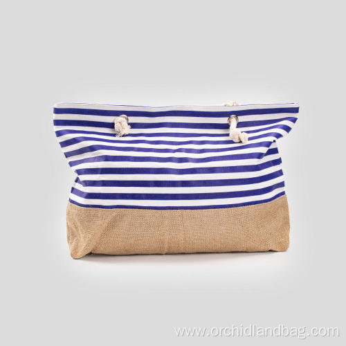 Blue Striped Cotton Rope Tote